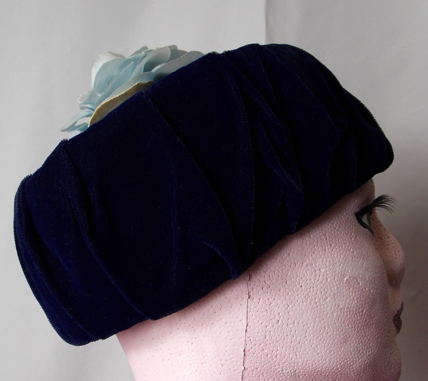 Vintage Blue Velour Pillbox hat
