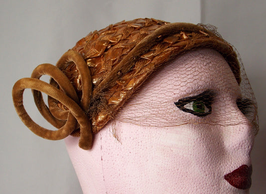 Vintage Gold Lacquered Raffia Crescent Hat