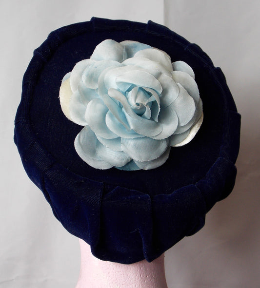 Vintage Blue Velour Pillbox hat