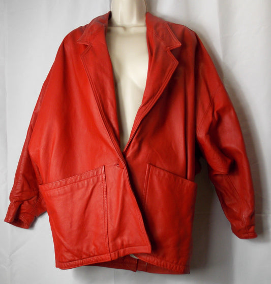 Original 80's Red leather batwing coat
