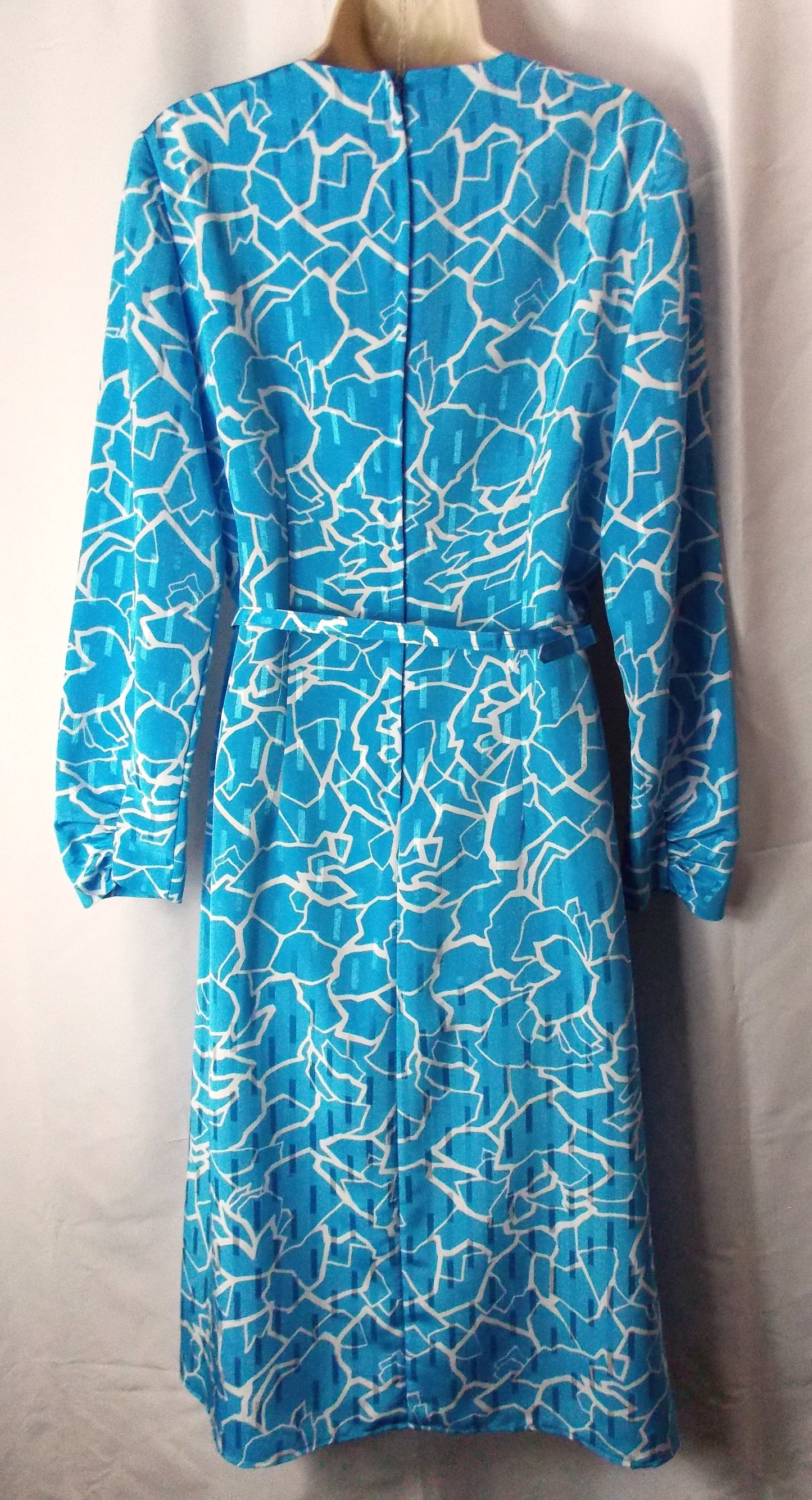 Vintage 1980's Blue Abstract Print Long Sleeve Dress