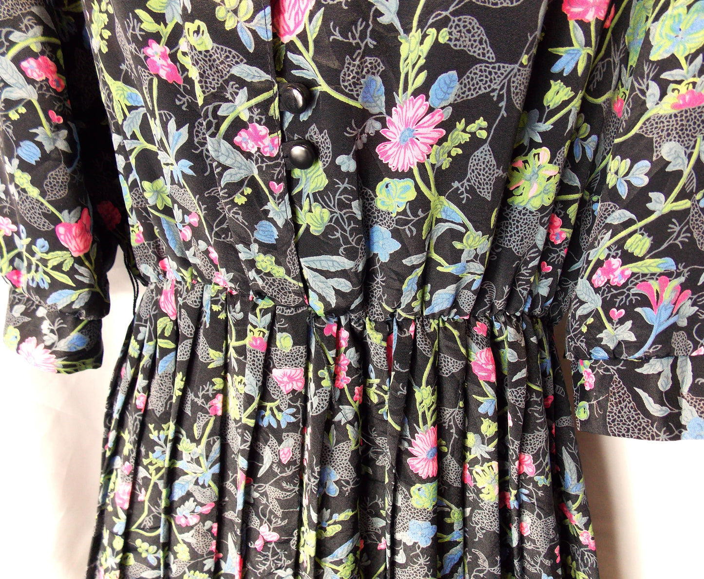 Black floral print long sleeve dress